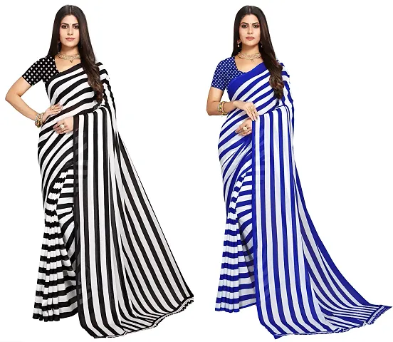 Elegant Georgette Saree With Blouse Piece For Women- Pack Of 2