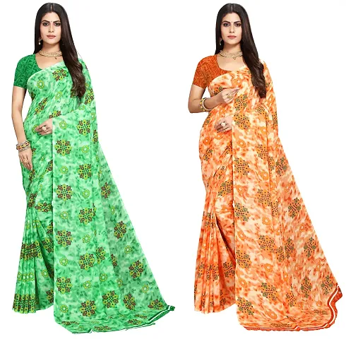 Elegant Georgette Saree With Blouse Piece For Women- Pack Of 2