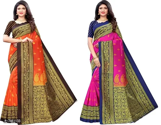 Elegant Georgette Printed Saree With Blouse Piece For Women- Pack Of 2
