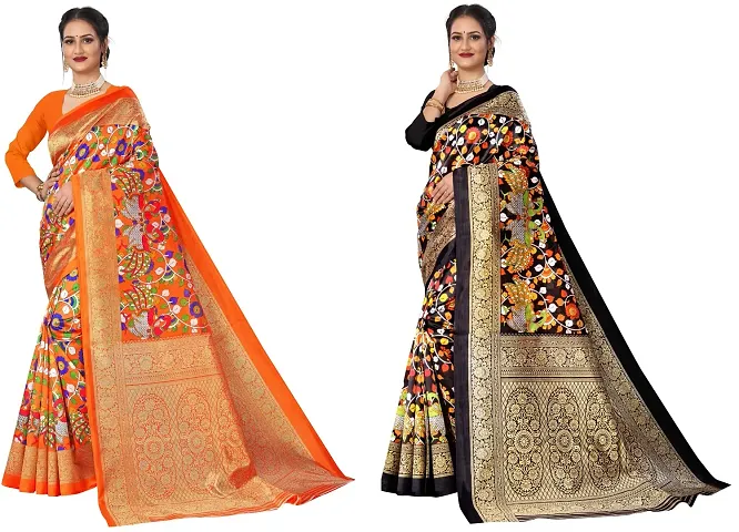 Elegant Georgette Saree With Blouse Piece For Women- Pack Of 2