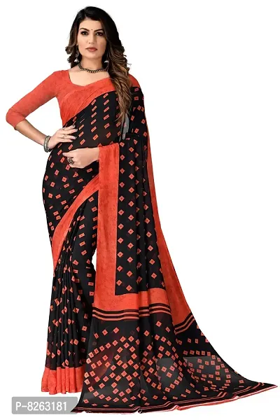 Stylish Fancy Georgette Printed Saree With Blouse For Women-thumb0