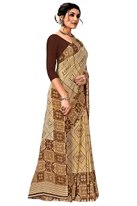 Trendy Georgette Beige Printed Saree With Blouse Piece For Women-thumb3