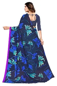 Stylish Georgette Blue Printed Saree with Blouse piece For Women-thumb1