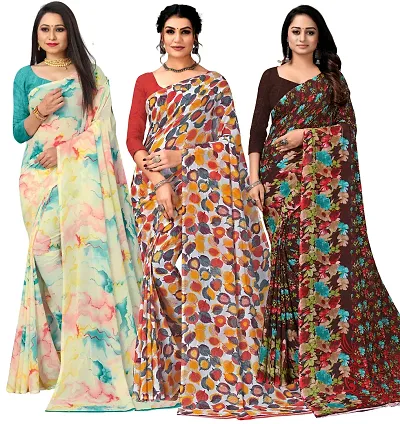 Classic Georgette Saree with Blouse Piece, Pack of 3