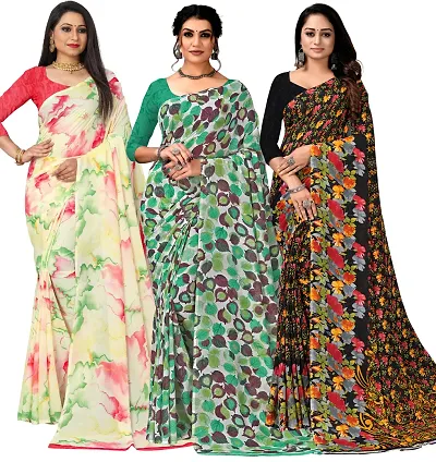 Classic Georgette Saree with Blouse Piece, Pack of 3