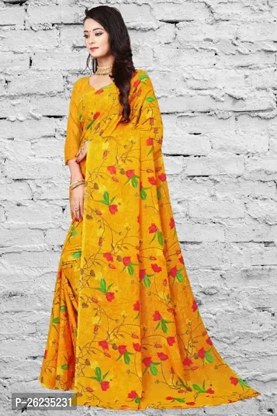 Elegant Yellow Georgette Saree with Blouse piece For Women