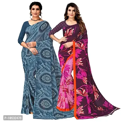 Women Fancy Printed Georgette Saree with Blouse piece (Pack Of 2)