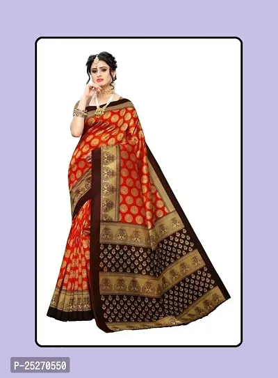 Elegant Brown Art Silk Printed Saree with Blouse piece