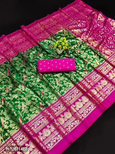 Trendy Green Mysore Silk Foil Printed Saree With Blouse Piece For Women