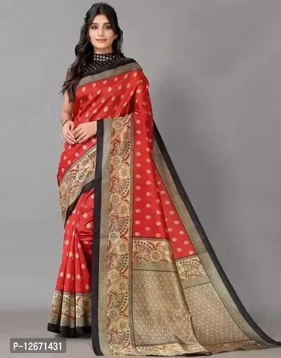 Trendy Red Mysore Silk Printed Saree With Blouse Piece For Women