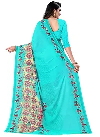 Stylish Georgette Blue Printed Saree with Blouse piece For Women-thumb1