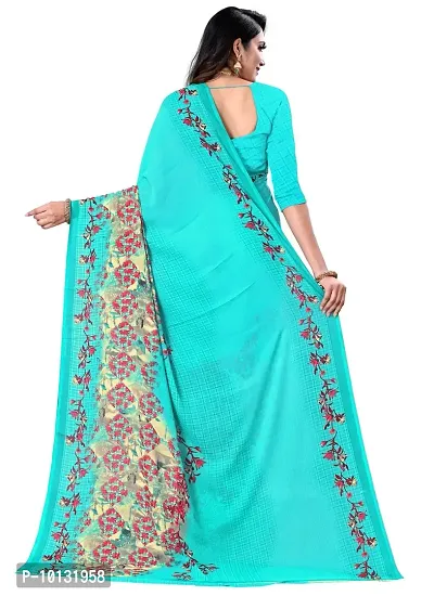 Stylish Georgette Blue Printed Saree with Blouse piece For Women-thumb2