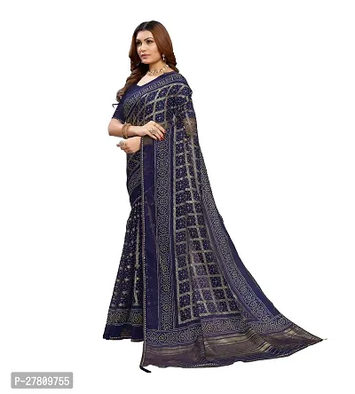 Beautiful Blue Net Printed Saree With Blouse Piece For Women-thumb2