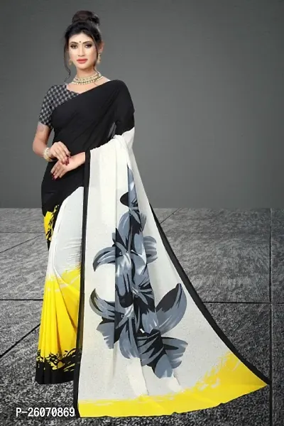 Elegant Multicoloured Georgette Printed Saree with Blouse piece