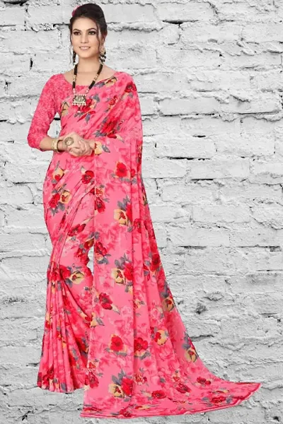 Elegant Georgette Printed Sarees with Blouse piece