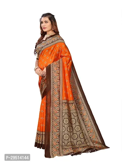 Beautiful Orange Art Silk Printed Women Saree with Blouse piece-thumb2