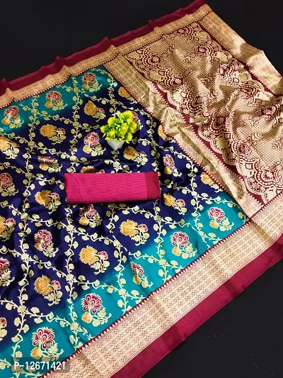 Trendy Navy Blue Mysore Silk woven Design Saree With Blouse Piece For Women