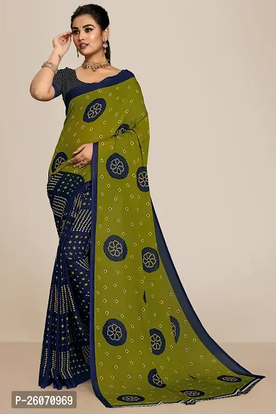 Elegant Green Georgette Printed Saree with Blouse piece-thumb0