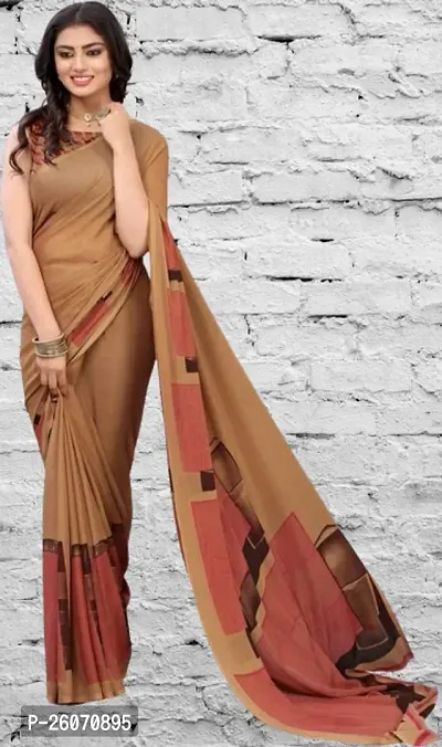 Elegant Brown Georgette Printed Saree with Blouse piece-thumb0