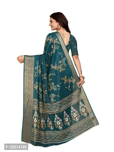 Beautiful Green Dola Silk Foil Print Women Saree with Blouse piece-thumb2