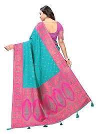 Beautiful Teal Jaqcard  Woven Design Saree With Blouse Piece For Women-thumb1