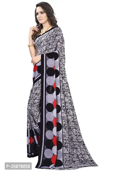 Elegant Grey Georgette Printed Saree with Blouse piece-thumb0