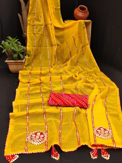 Kanooda Prints Woven Kota Doria Net Saree