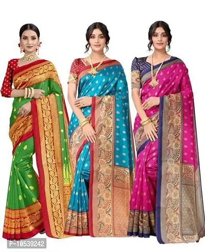 Stylish Art Silk Multicolor Saree with Blouse piece Combo Of 3