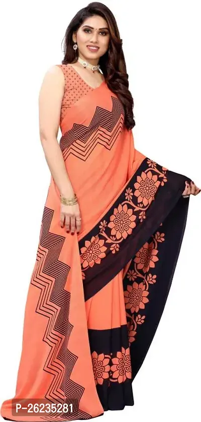 Elegant Orange Georgette Saree with Blouse piece For Women