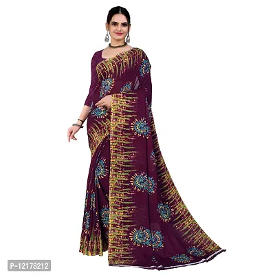 Stylish Georgette Wine Printed Saree with Blouse piece
