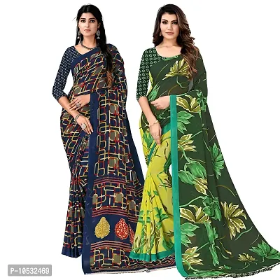 Women Fancy Printed Georgette Saree with Blouse piece (Pack Of 2)-thumb0