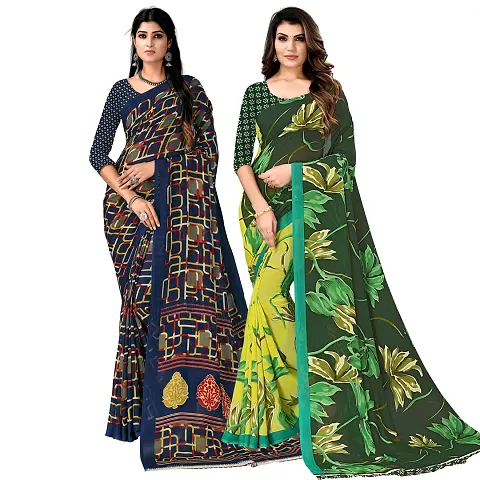 Stylish Fancy Georgette Daily Wear Saree With Blouse Piece For Women Pack Of 2