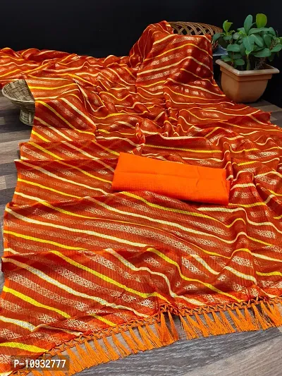 Stylish Art Silk Orange Woven Design Saree With Blouse Piece