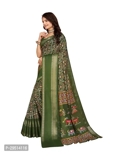 Beautiful Green Dola Silk Foil Print Women Saree with Blouse piece-thumb3