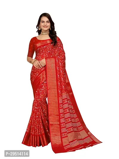 Beautiful Red Dola Silk Foil Print Women Saree with Blouse piece-thumb0