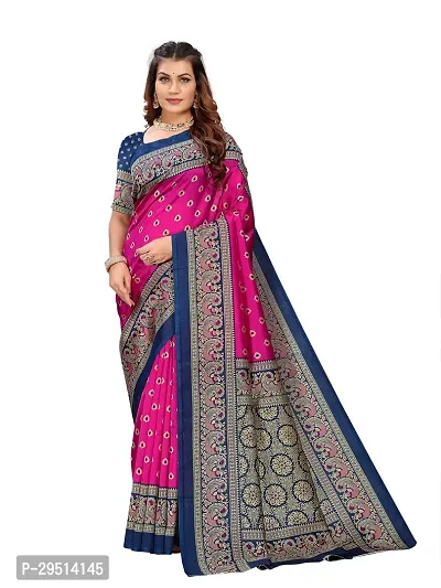 Beautiful Navy Blue Art Silk Printed Women Saree with Blouse piece