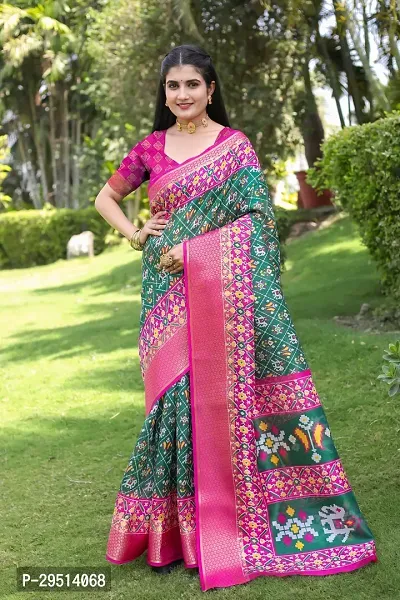 Beautiful Green Cotton Silk Printed Women Saree with Blouse piece-thumb0