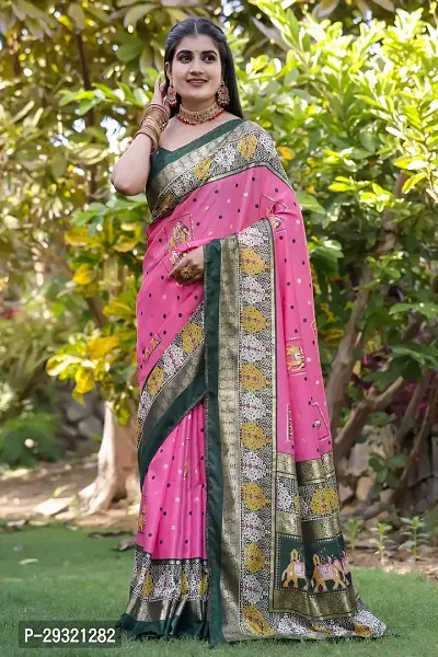 Stylish Pink Dola Silk Saree With Blouse Piece For Women-thumb0