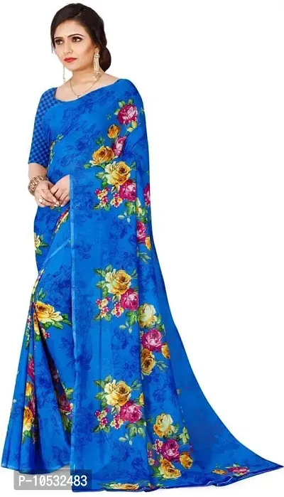 Women Fancy Floral Printed Georgette Saree-thumb4