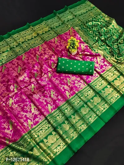 Trendy Magenta Mysore Silk Foil Printed Saree With Blouse Piece For Women-thumb0