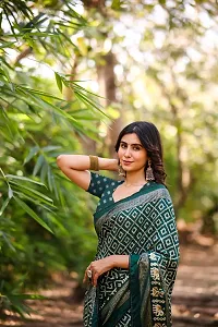 Beautiful Green Dola Silk Foil Print Women Saree with Blouse piece-thumb1