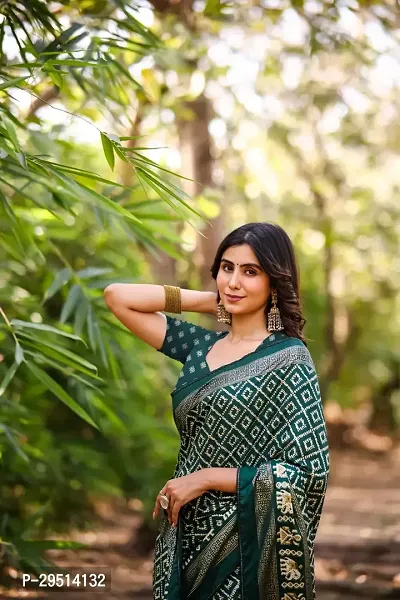 Beautiful Green Dola Silk Foil Print Women Saree with Blouse piece-thumb2