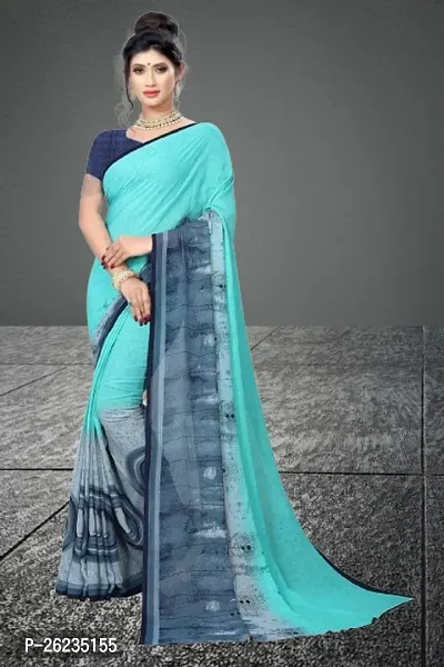 Elegant Multicoloured Georgette Saree with Blouse piece For Women-thumb0