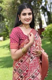 Beautiful Peach Cotton Silk Printed Women Saree with Blouse piece-thumb3