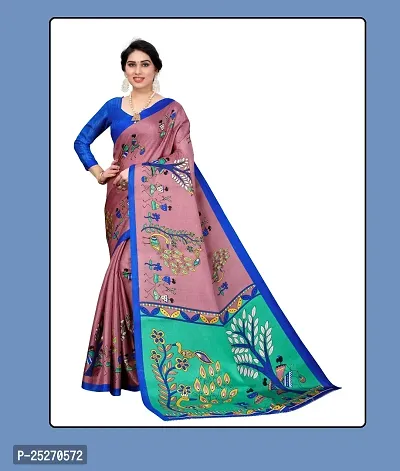 Elegant Pink Art Silk Printed Saree with Blouse piece-thumb0