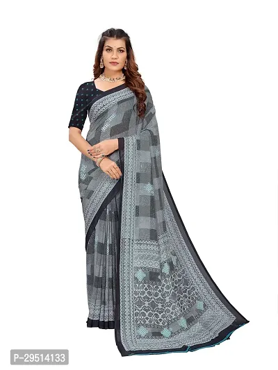 Beautiful Grey Georgette Printed Women Saree with Blouse piece