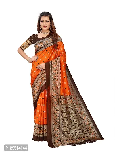 Beautiful Orange Art Silk Printed Women Saree with Blouse piece