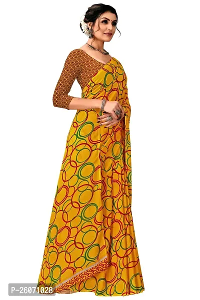 Elegant Yellow Georgette Printed Saree with Blouse piece