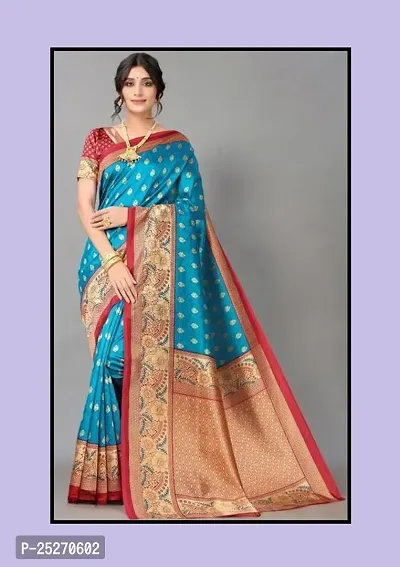 Elegant Teal Art Silk Printed Saree with Blouse piece-thumb0