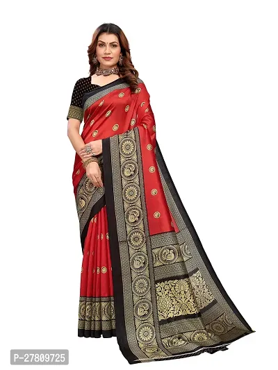 Beautiful Red Art Silk Printed Saree With Blouse Piece For Women